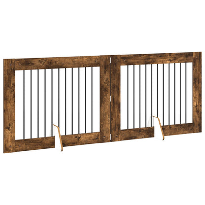 Foldable Dog Gate with Stands 2 pcs Smoked Oak 200.5 cm