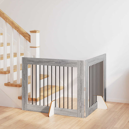 Dog Gate with Stands 2 pcs Grey Sonoma 100 x 80 cm