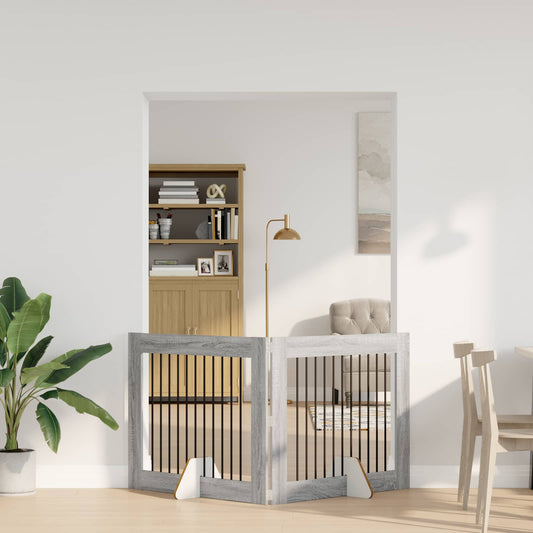Foldable Dog Gate with Stands 2 pcs Grey Sonoma 200.5 cm