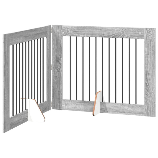 Foldable Dog Gate with Stands 2 pcs Grey Sonoma 200.5 cm