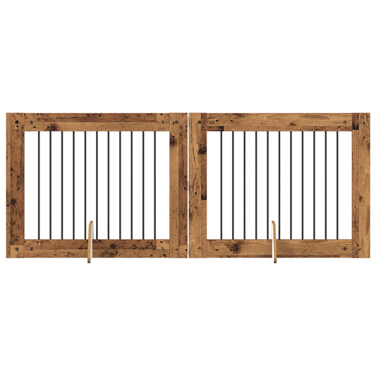 Foldable Dog Gate with Stands 2 pcs Old Wood 200.5 cm