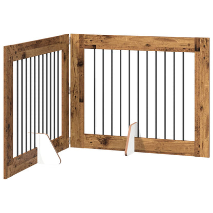 Foldable Dog Gate with Stands 2 pcs Old Wood 200.5 cm