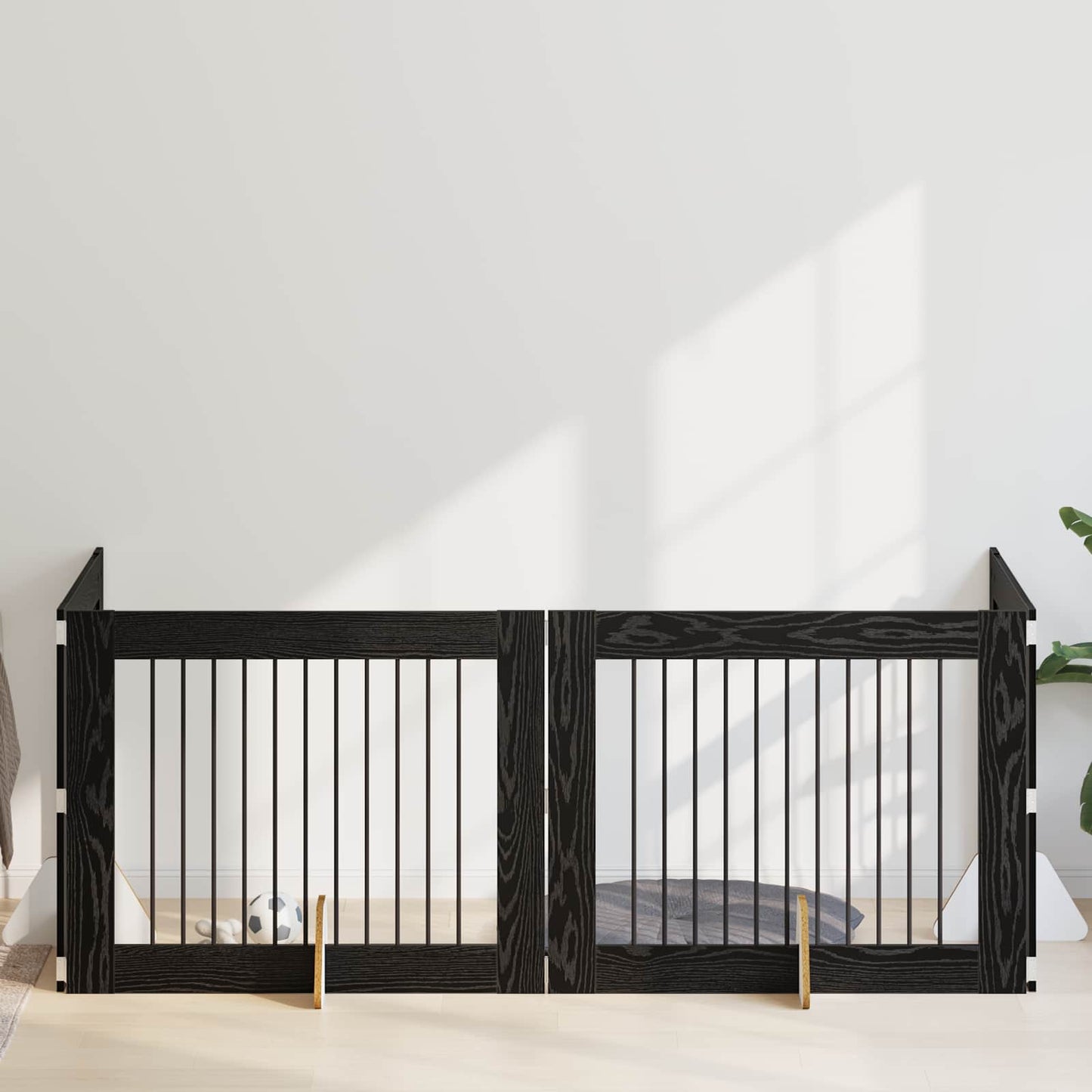 Dog Gate with Stands 4 pcs Black Oak 100 x 80 cm