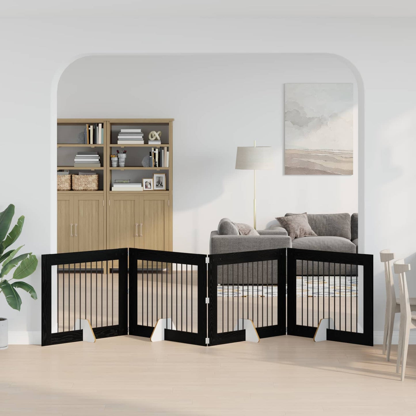 Foldable Dog Gate with Stands 4 pcs Black Oak 401 cm