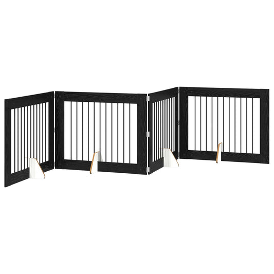 Foldable Dog Gate with Stands 4 pcs Black Oak 401 cm