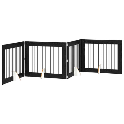 Foldable Dog Gate with Stands 4 pcs Black Oak 401 cm