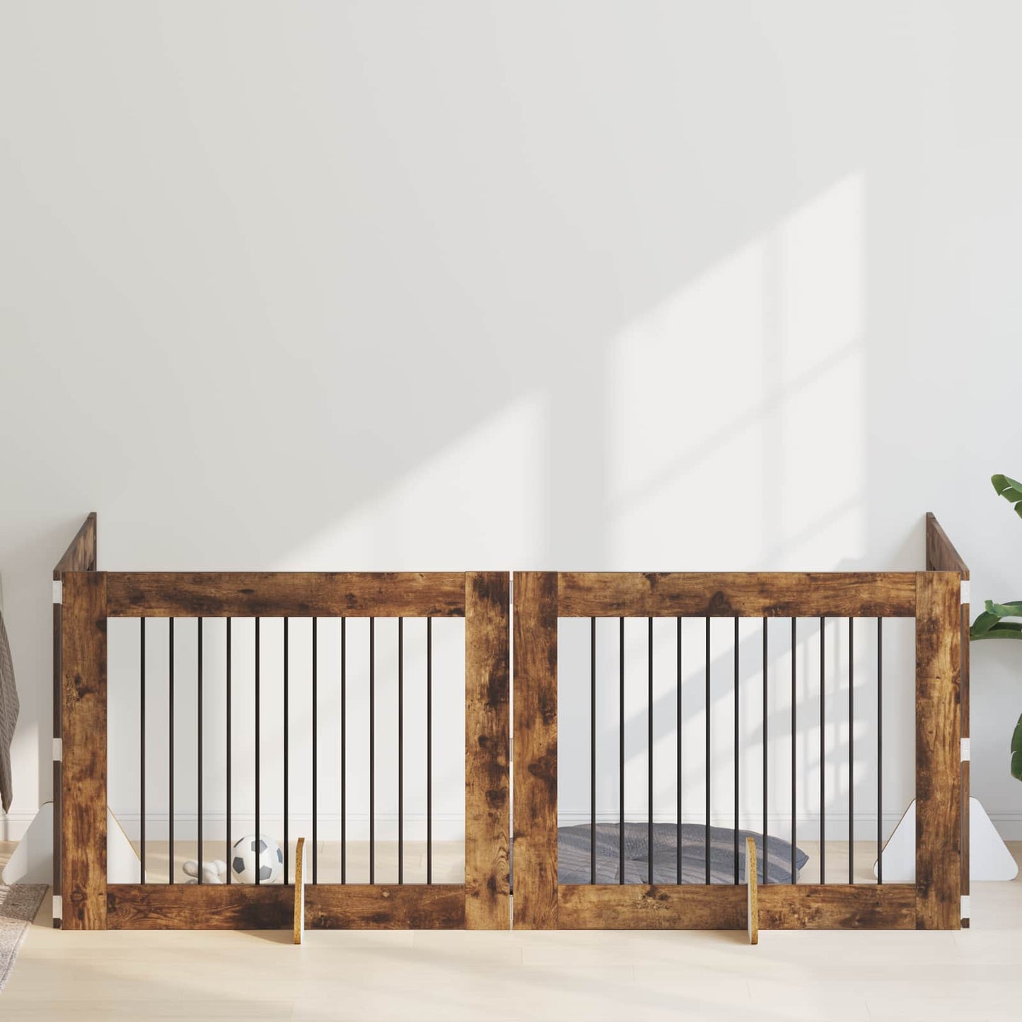 Dog Gate with Stands 4 pcs Smoked Oak 100 x 80 cm
