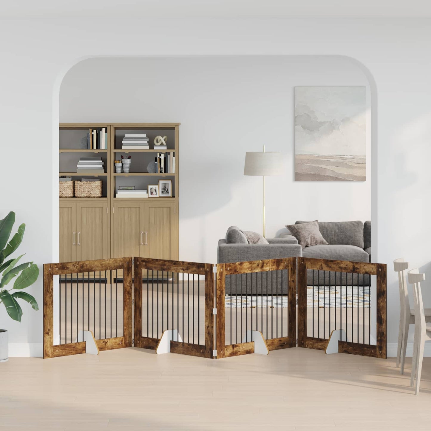 Dog Gate with Stands 4 pcs Smoked Oak 100 x 80 cm