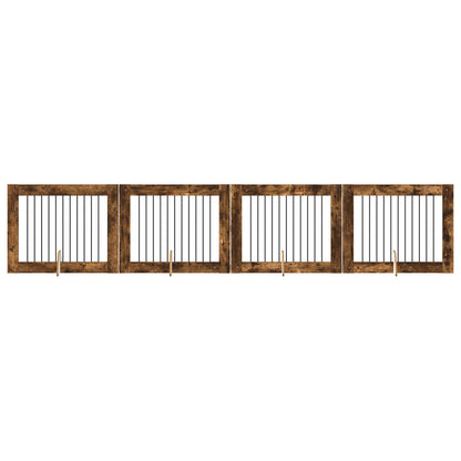 Dog Gate with Stands 4 pcs Smoked Oak 100 x 80 cm