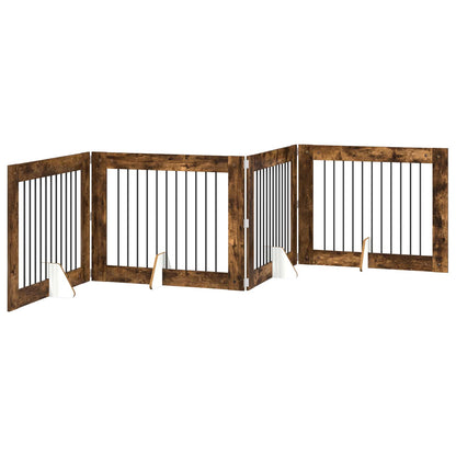 Foldable Dog Gate with Stands 4 pcs Smoked Oak 401 cm