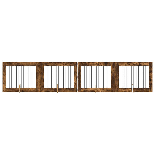 Foldable Dog Gate with Stands 4 pcs Smoked Oak 401 cm