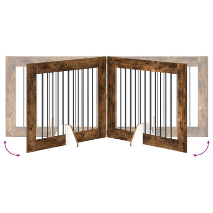 Foldable Dog Gate with Stands 4 pcs Smoked Oak 401 cm
