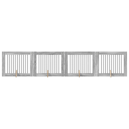 Dog Gate with Stands 4 pcs Grey Sonoma 100 x 80 cm