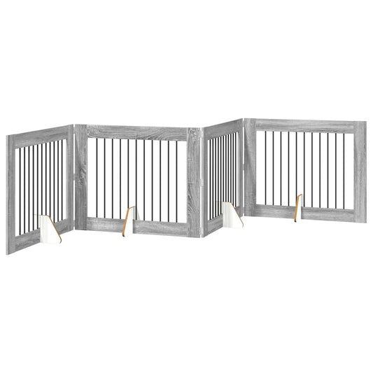 Foldable Dog Gate with Stands 4 pcs Grey Sonoma 401 cm