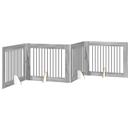 Foldable Dog Gate with Stands 4 pcs Grey Sonoma 401 cm
