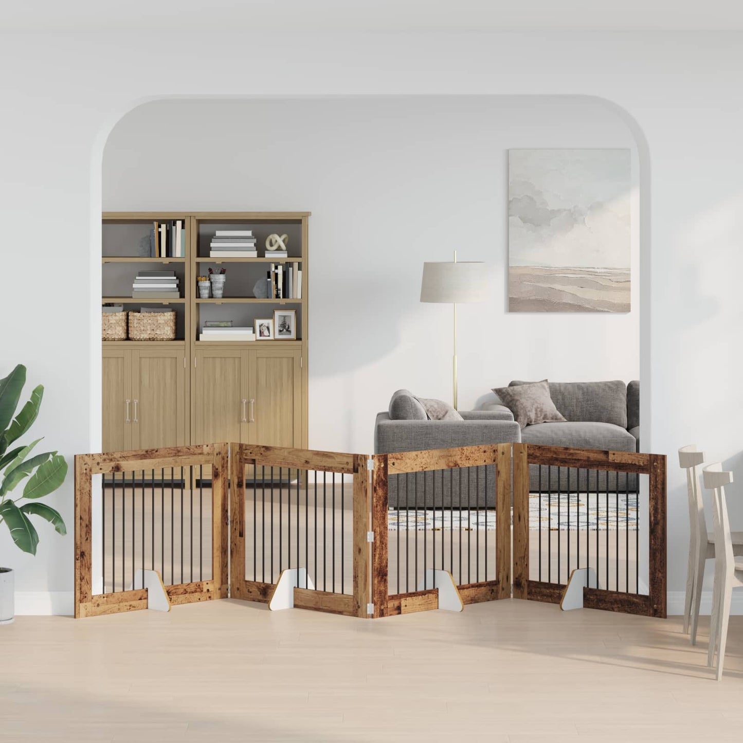 Dog Gate with Stands 4 pcs Old Wood 100 x 80 cm Engineered Wood