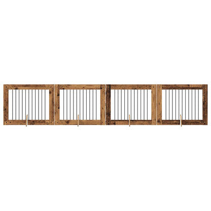 Dog Gate with Stands 4 pcs Old Wood 100 x 80 cm Engineered Wood