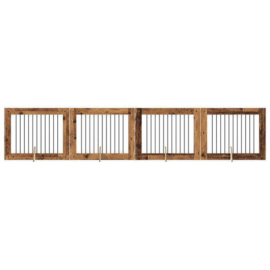 Foldable Dog Gate with Stands 4 pcs Old Wood 401 cm