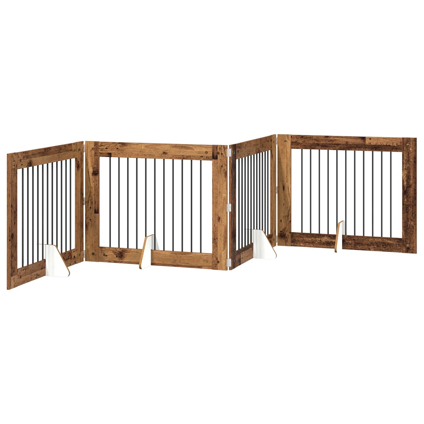 Foldable Dog Gate with Stands 4 pcs Old Wood 401 cm