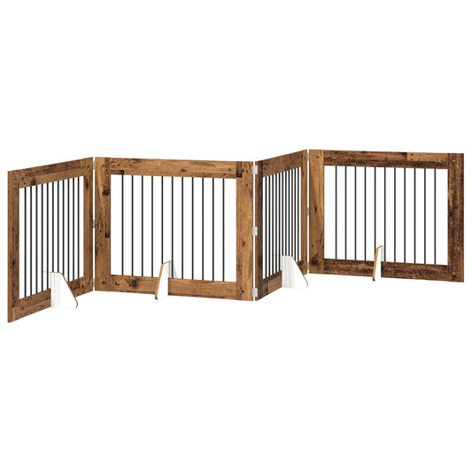 Foldable Dog Gate with Stands 4 pcs Old Wood 401 cm