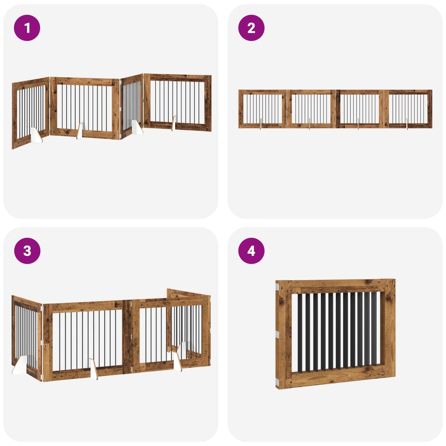 Foldable Dog Gate with Stands 4 pcs Old Wood 401 cm