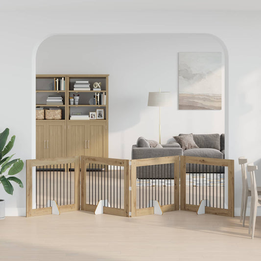 Foldable Dog Gate with Stands 4 pcs Artisan Oak 401 cm