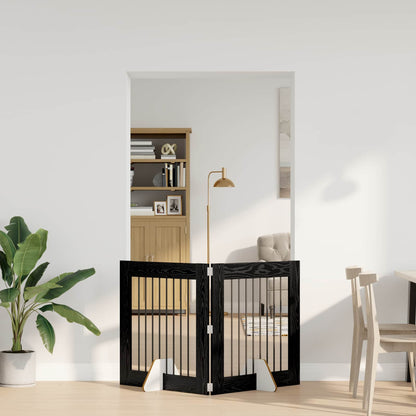 Foldable Dog Gate with Stands 2 pcs Black Oak 160.5 cm