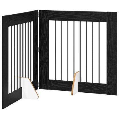 Foldable Dog Gate with Stands 2 pcs Black Oak 160.5 cm
