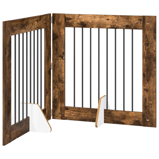 Foldable Dog Gate with Stands 2 pcs Smoked Oak 160.5 cm
