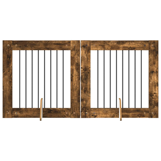 Foldable Dog Gate with Stands 2 pcs Smoked Oak 160.5 cm
