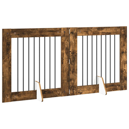 Foldable Dog Gate with Stands 2 pcs Smoked Oak 160.5 cm