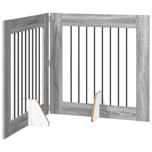 Foldable Dog Gate with Stands 2 pcs Grey Sonoma 160.5 cm