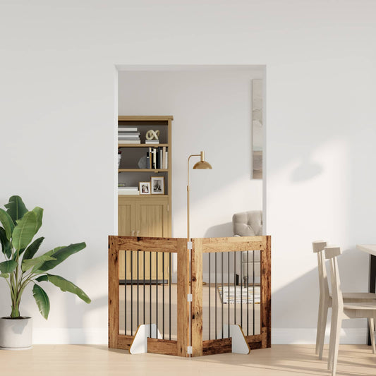 Foldable Dog Gate with Stands 2 pcs Old Wood 160.5 cm