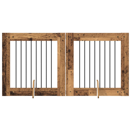 Foldable Dog Gate with Stands 2 pcs Old Wood 160.5 cm