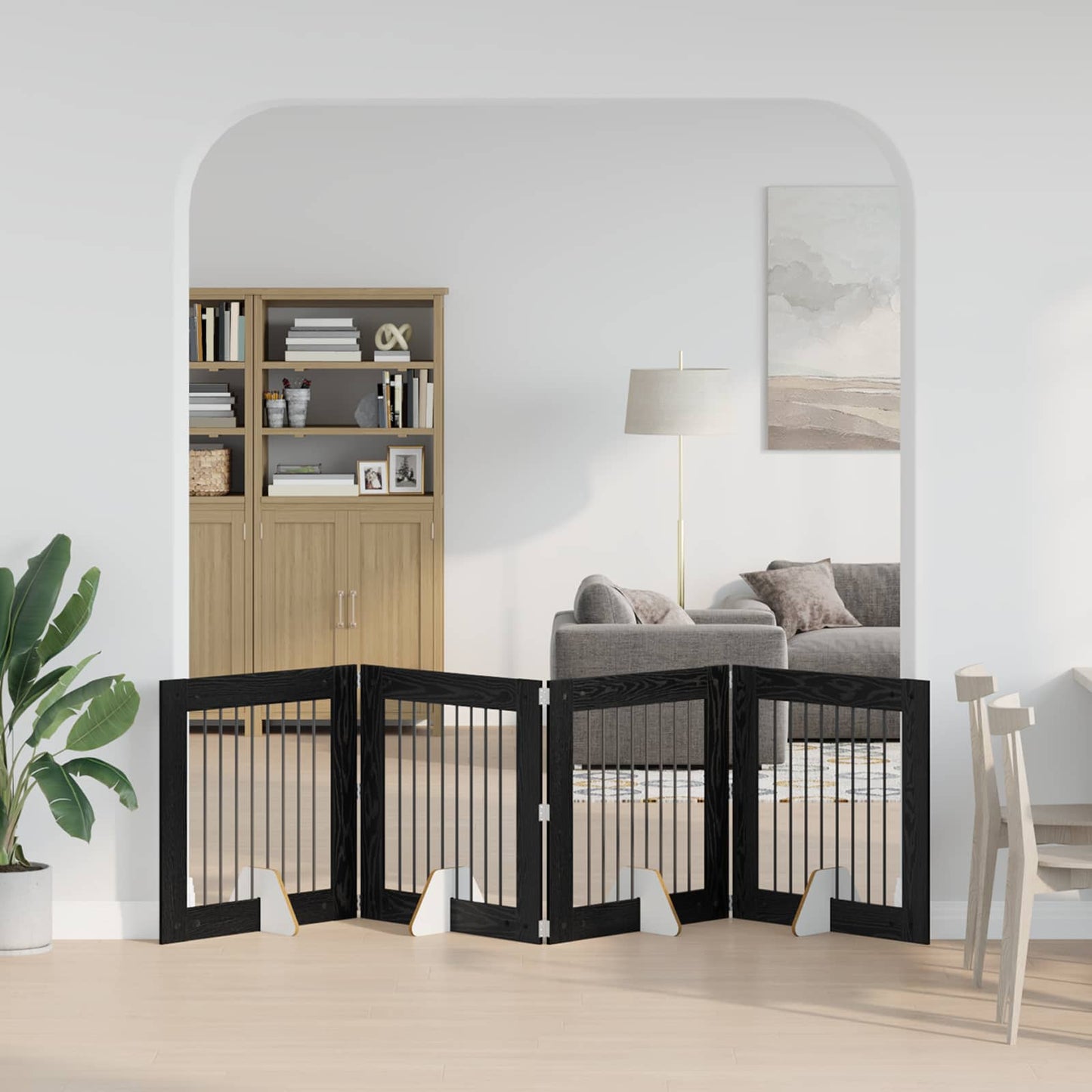 Dog Gate with Stands 4 pcs Black Oak 80 x 80 cm Engineered Wood