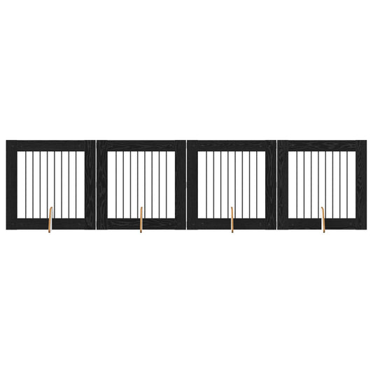 Foldable Dog Gate with Stands 4 pcs Black Oak 321 cm