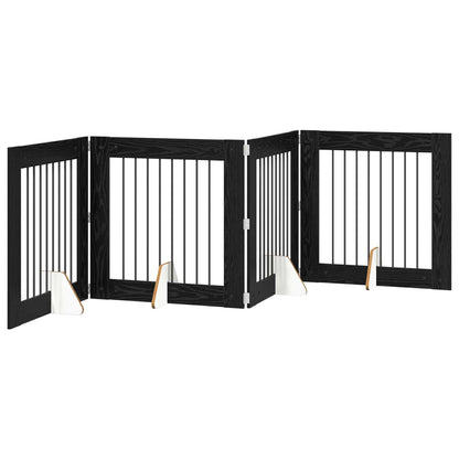 Foldable Dog Gate with Stands 4 pcs Black Oak 321 cm