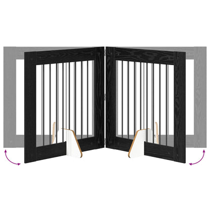 Foldable Dog Gate with Stands 4 pcs Black Oak 321 cm