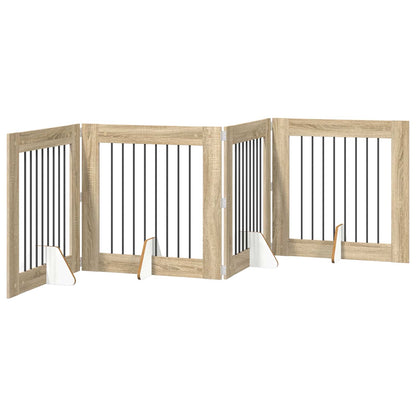 Foldable Dog Gate with Stands 4 pcs Sonoma Oak 321 cm