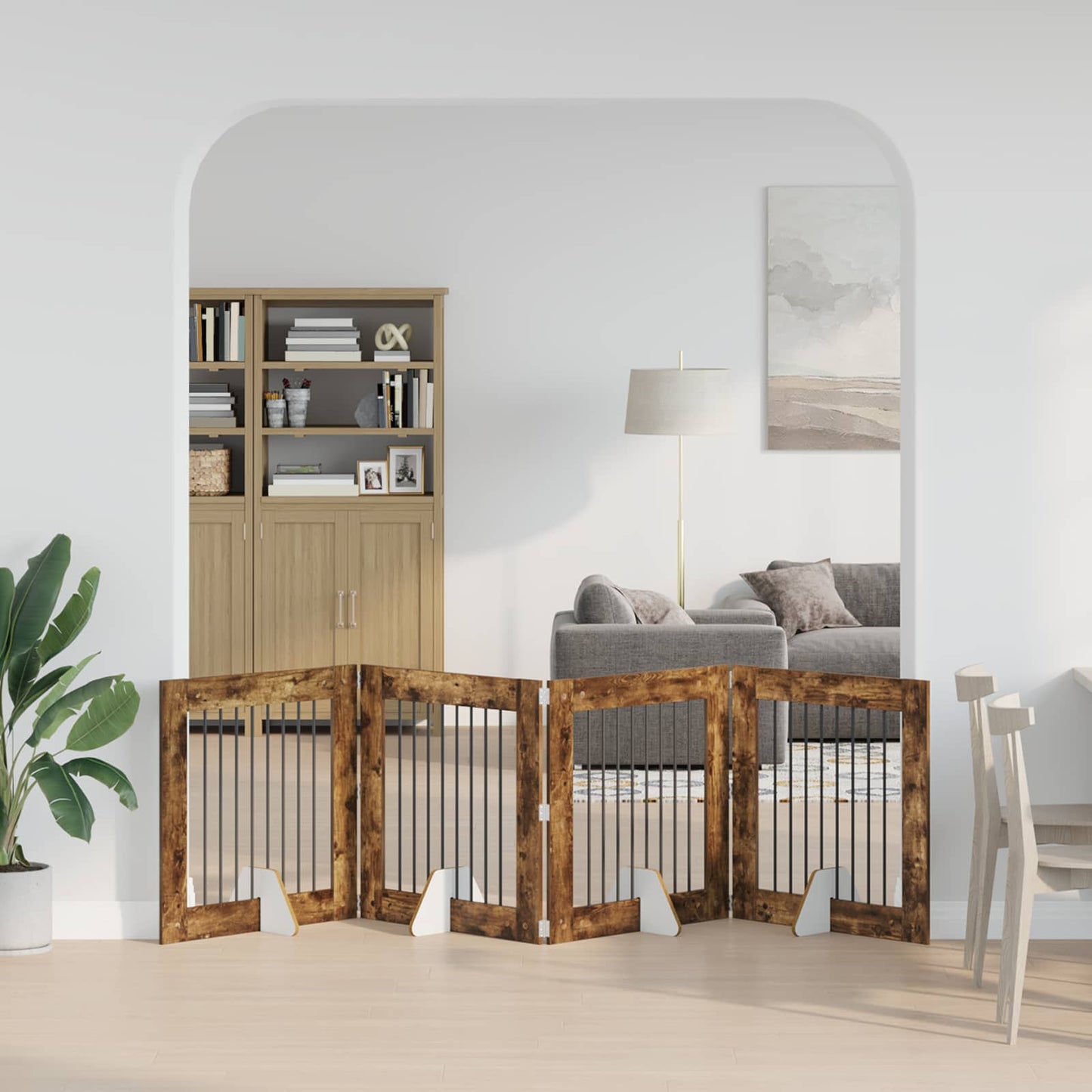 Foldable Dog Gate with Stands 4 pcs Smoked Oak 321 cm