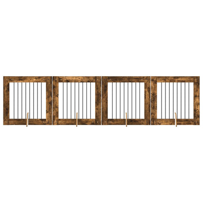 Dog Gate with Stands 4 pcs Smoked Oak 80 x 80 cm
