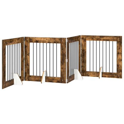 Foldable Dog Gate with Stands 4 pcs Smoked Oak 321 cm