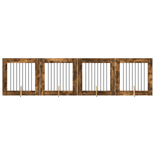 Foldable Dog Gate with Stands 4 pcs Smoked Oak 321 cm