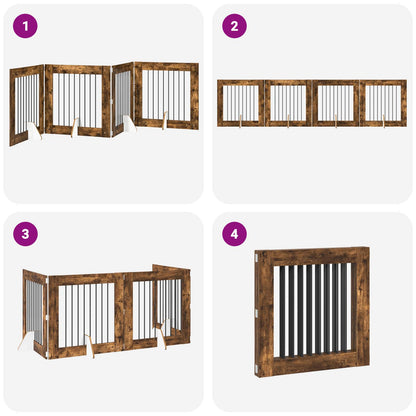 Foldable Dog Gate with Stands 4 pcs Smoked Oak 321 cm