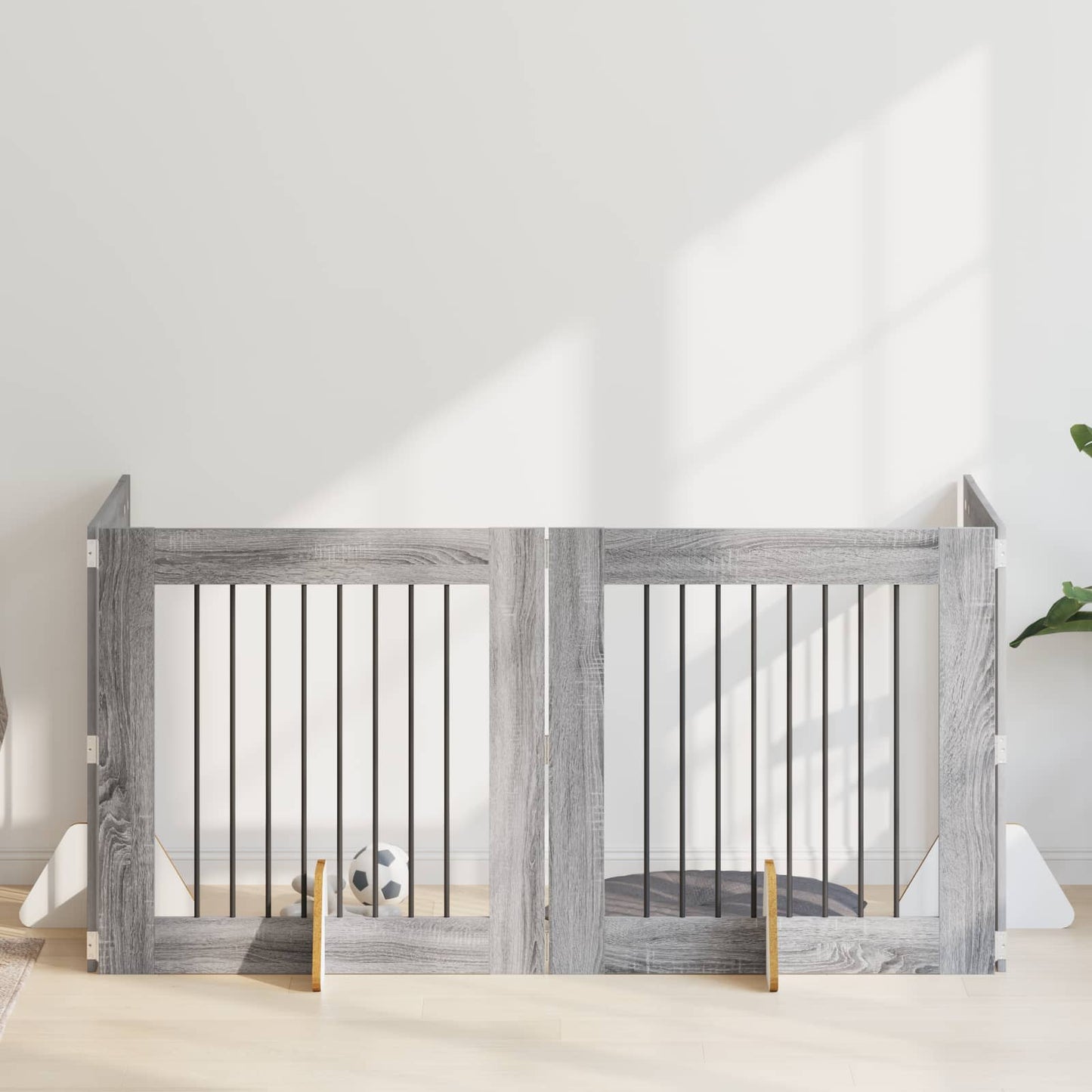 Dog Gate with Stands 4 pcs Grey Sonoma 80 x 80 cm