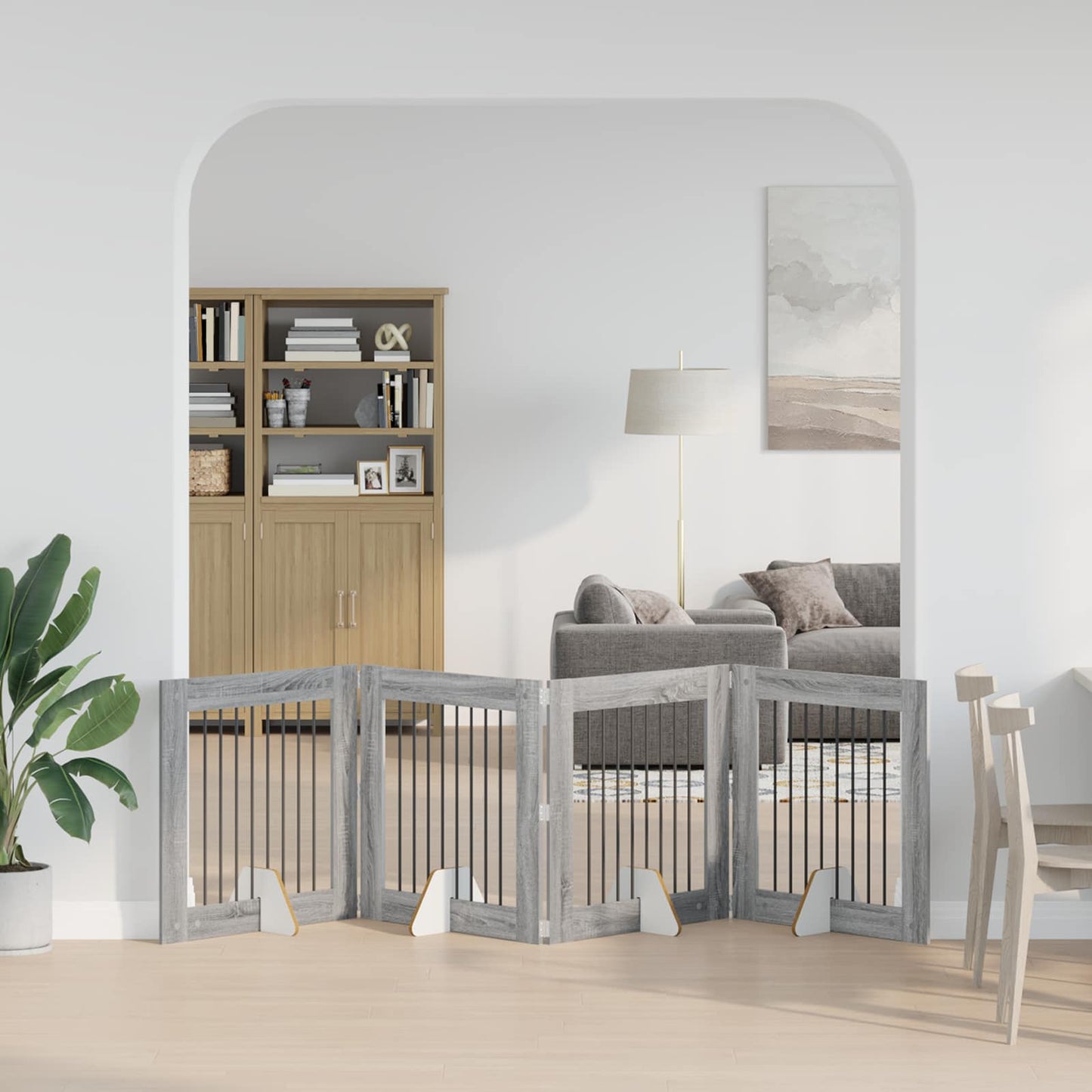 Dog Gate with Stands 4 pcs Grey Sonoma 80 x 80 cm