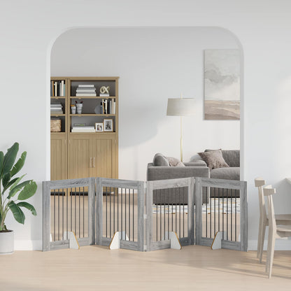 Foldable Dog Gate with Stands 4 pcs Grey Sonoma 321 cm