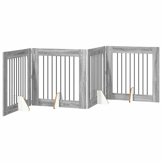 Foldable Dog Gate with Stands 4 pcs Grey Sonoma 321 cm