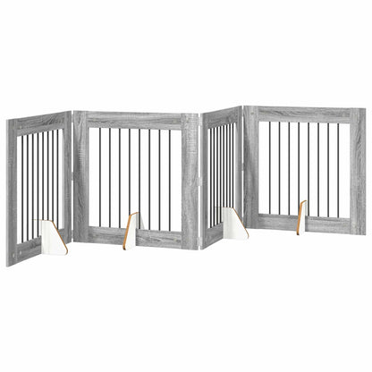 Foldable Dog Gate with Stands 4 pcs Grey Sonoma 321 cm