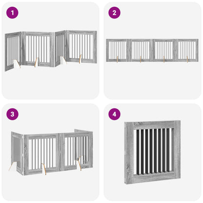 Foldable Dog Gate with Stands 4 pcs Grey Sonoma 321 cm